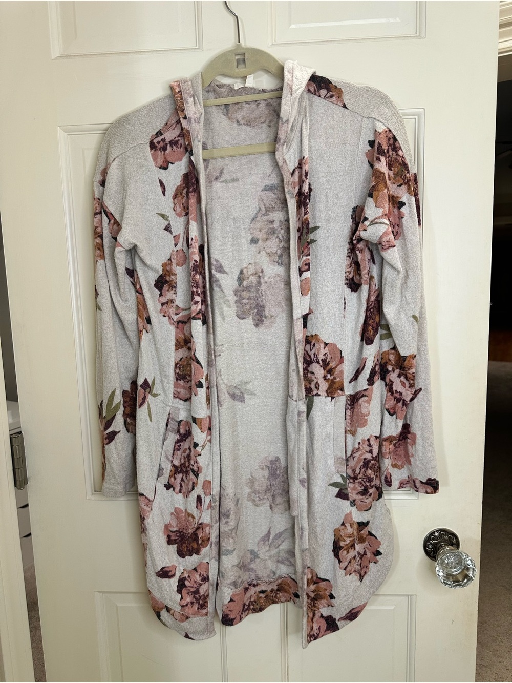 Maurices Cream Floral Hooded Open-Front Cardigan size xs